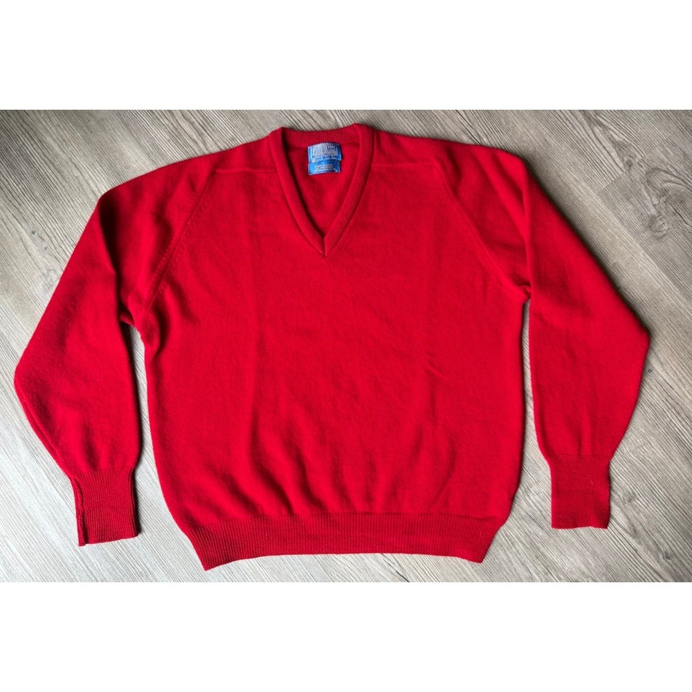Vintage Pendleton Sweater Mens XL Red V-Neck Pullover Lambswool Made In USA